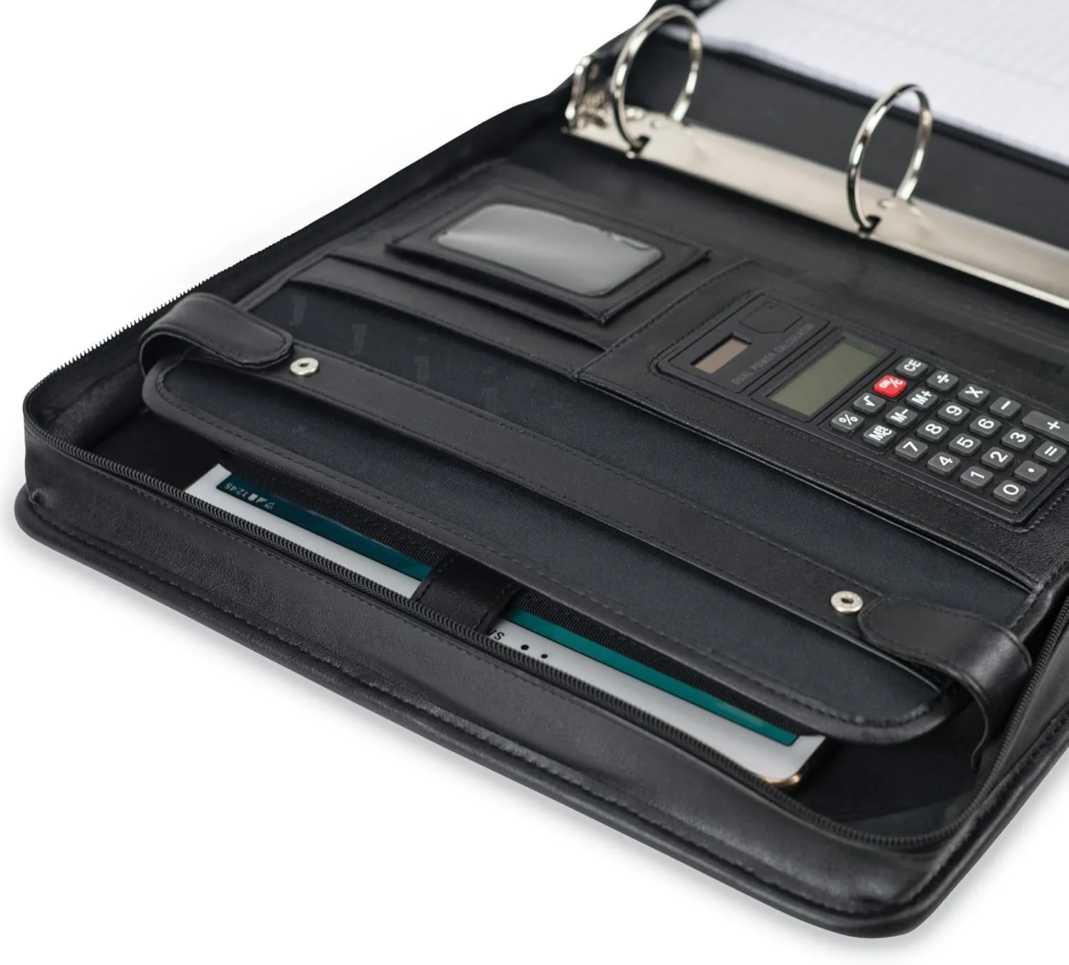 Samsill Professional Zippered Padfolio with 2-Inch Removable Ring Binder, Retractable Handles, 10.1” Tablet Sleeve, Black
