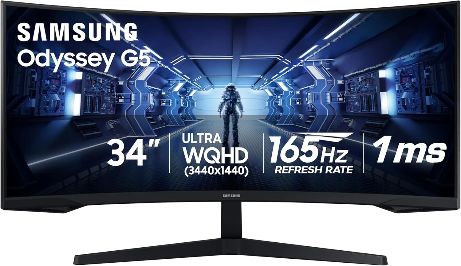 SAMSUNG 34" Odyssey G5 Ultra-Wide Curved Gaming Monitor 3440x1440 165Hz