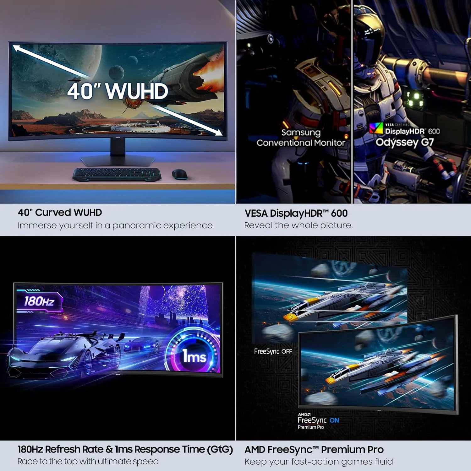 Samsung 40" Odyssey G7 (G75F) WUHD Curved Gaming Monitor 180Hz 1ms