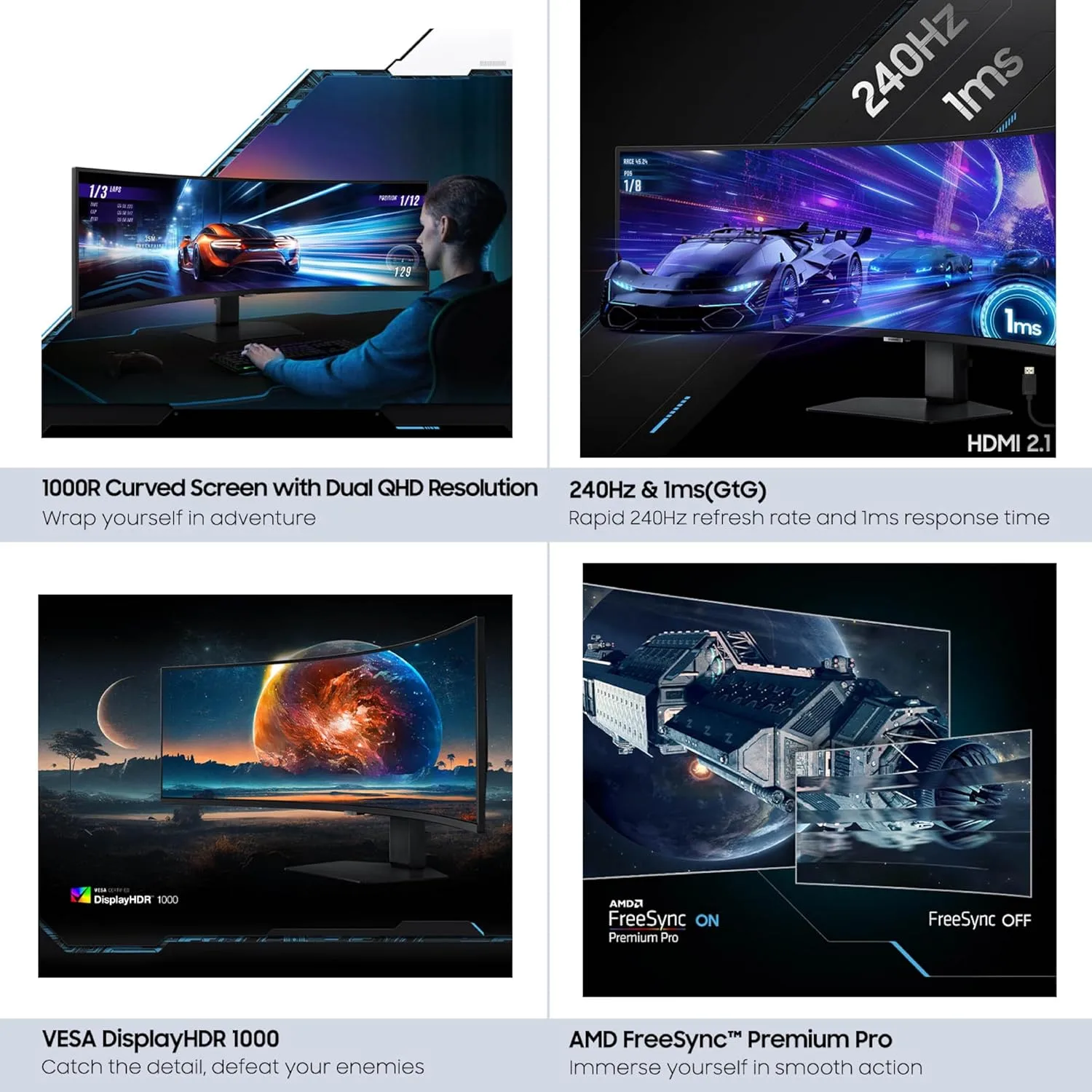 SAMSUNG 49" Odyssey G9 DQHD 1000R Curved Gaming Monitor, 240Hz, 1ms, VESA DisplayHDR 1000