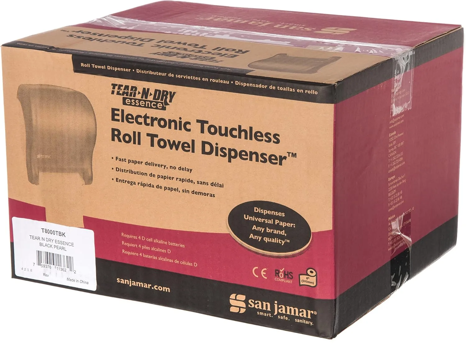 San Jamar Classic Tear-N-Dry Essence Touchless Paper Towel Dispenser, Black Pearl