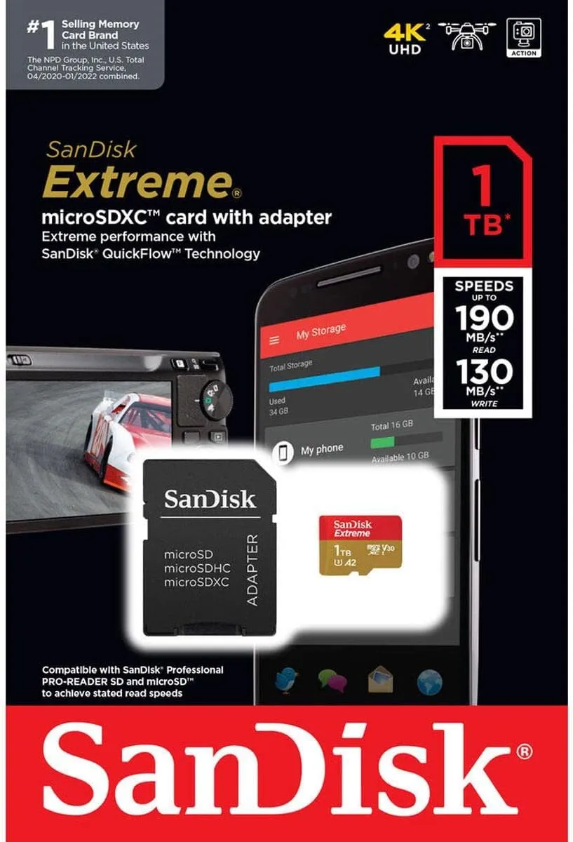 SanDisk Extreme 1TB UHS-I U3 microSDXC Memory Card with SD Adapter