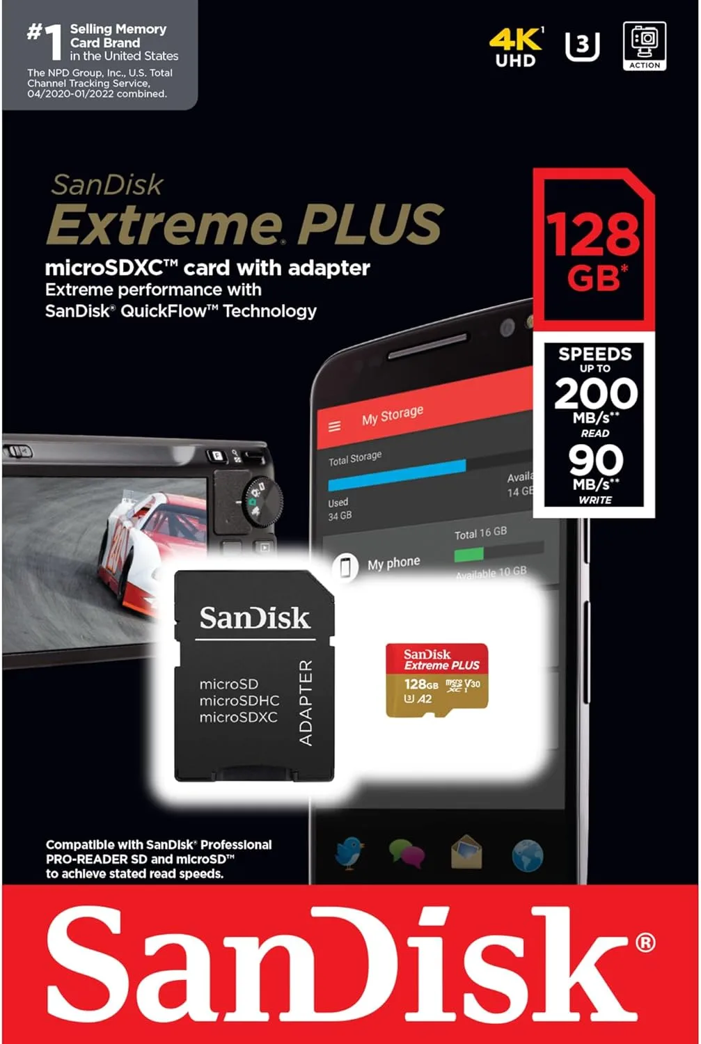 SanDisk Extreme PLUS microSDXC UHS-I 128GB (SDSQXBD-128G-AN6MA)