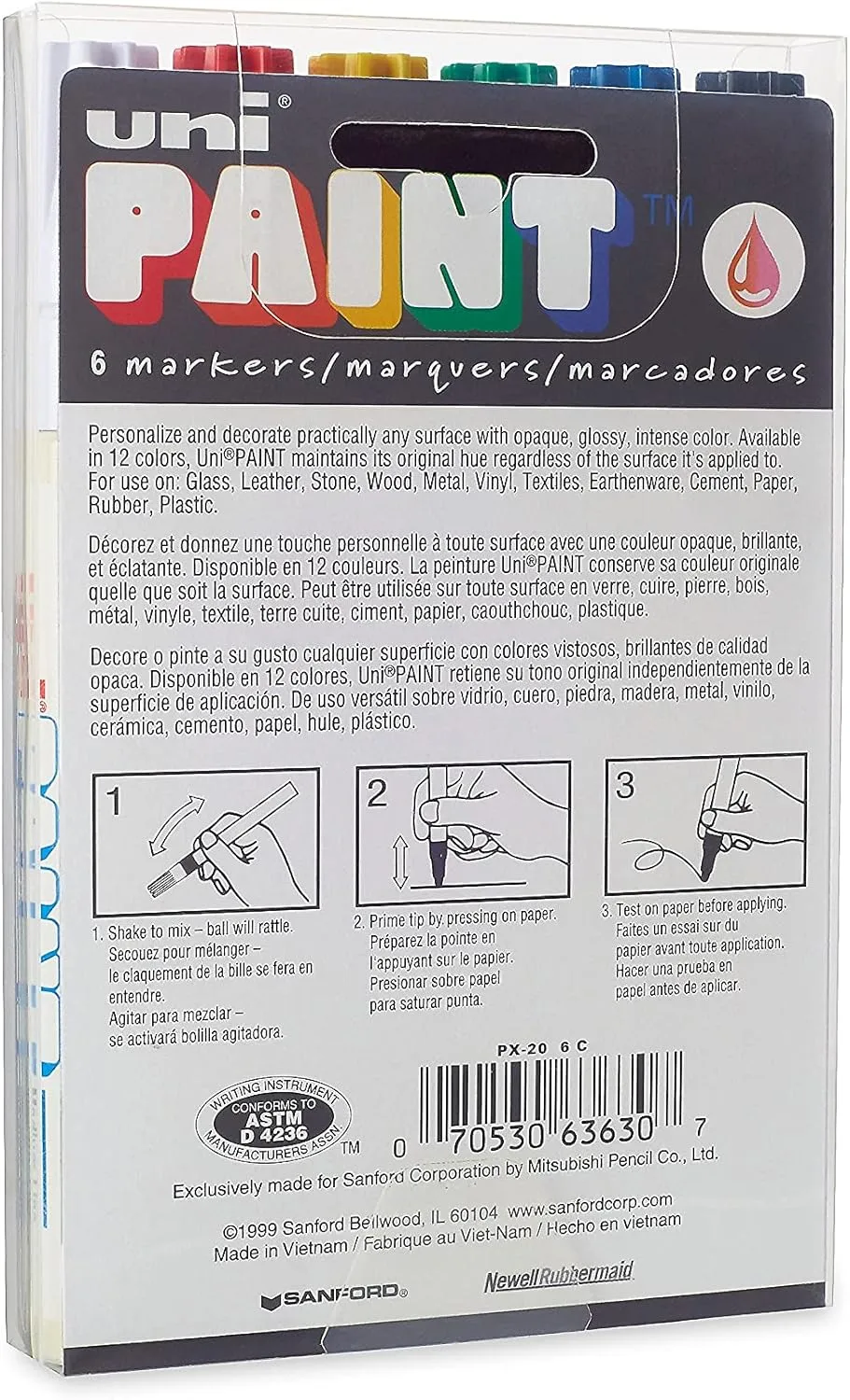 Sanford Uni Paint Markers, Medium Point, Assorted Colors, Pack Of 6