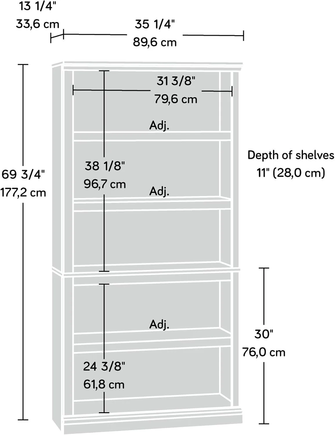 Sauder Select 5-Shelf Engineered Wood Bookcase