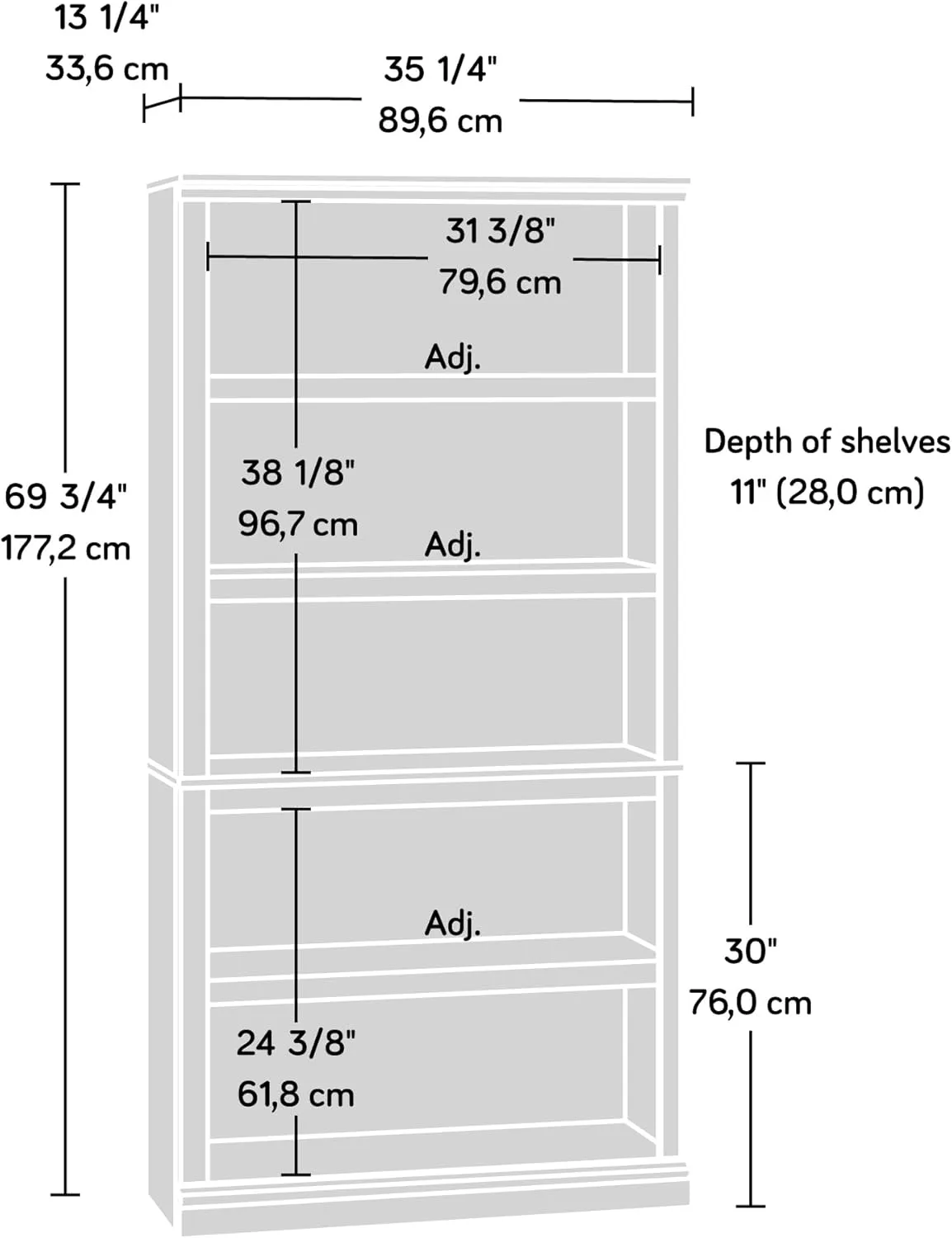 Sauder Select 5-Shelf Engineered Wood Bookcase