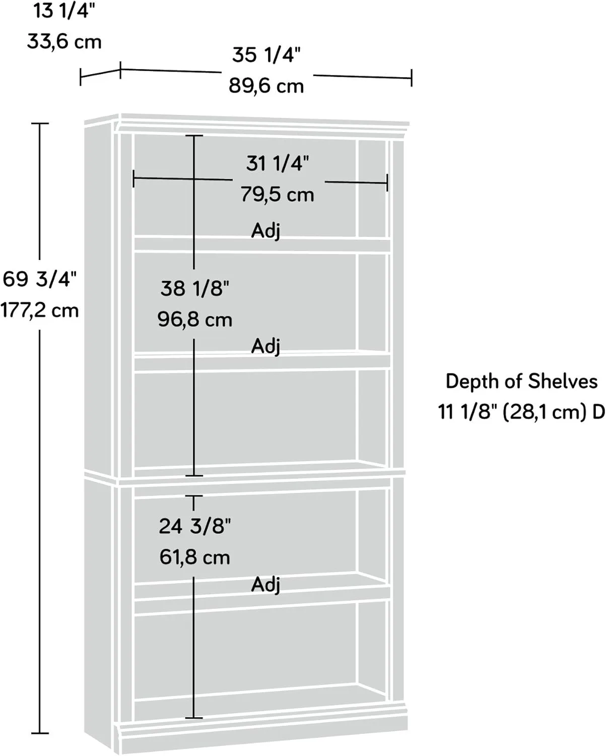 Sauder Select 5-Shelf Engineered Wood Bookcase