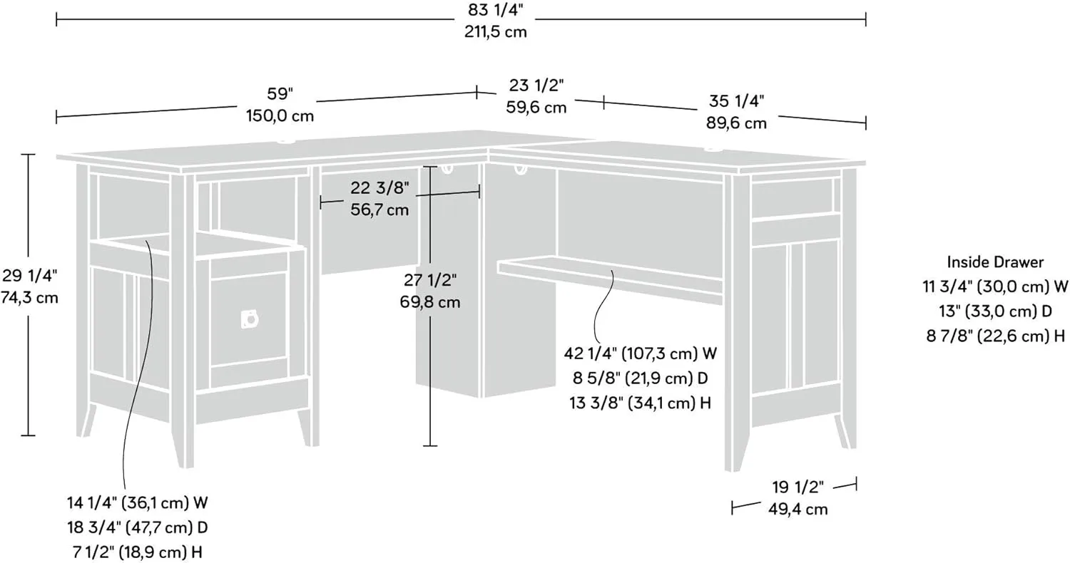 Sauder August Hill L-Shaped Corner Desk with Storage Drawer and Open Shelf for Home Office, in Dover Oak finish