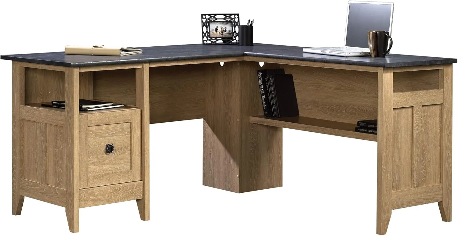 Sauder August Hill L-Shaped Corner Desk with Storage Drawer and Open Shelf for Home Office, in Dover Oak finish