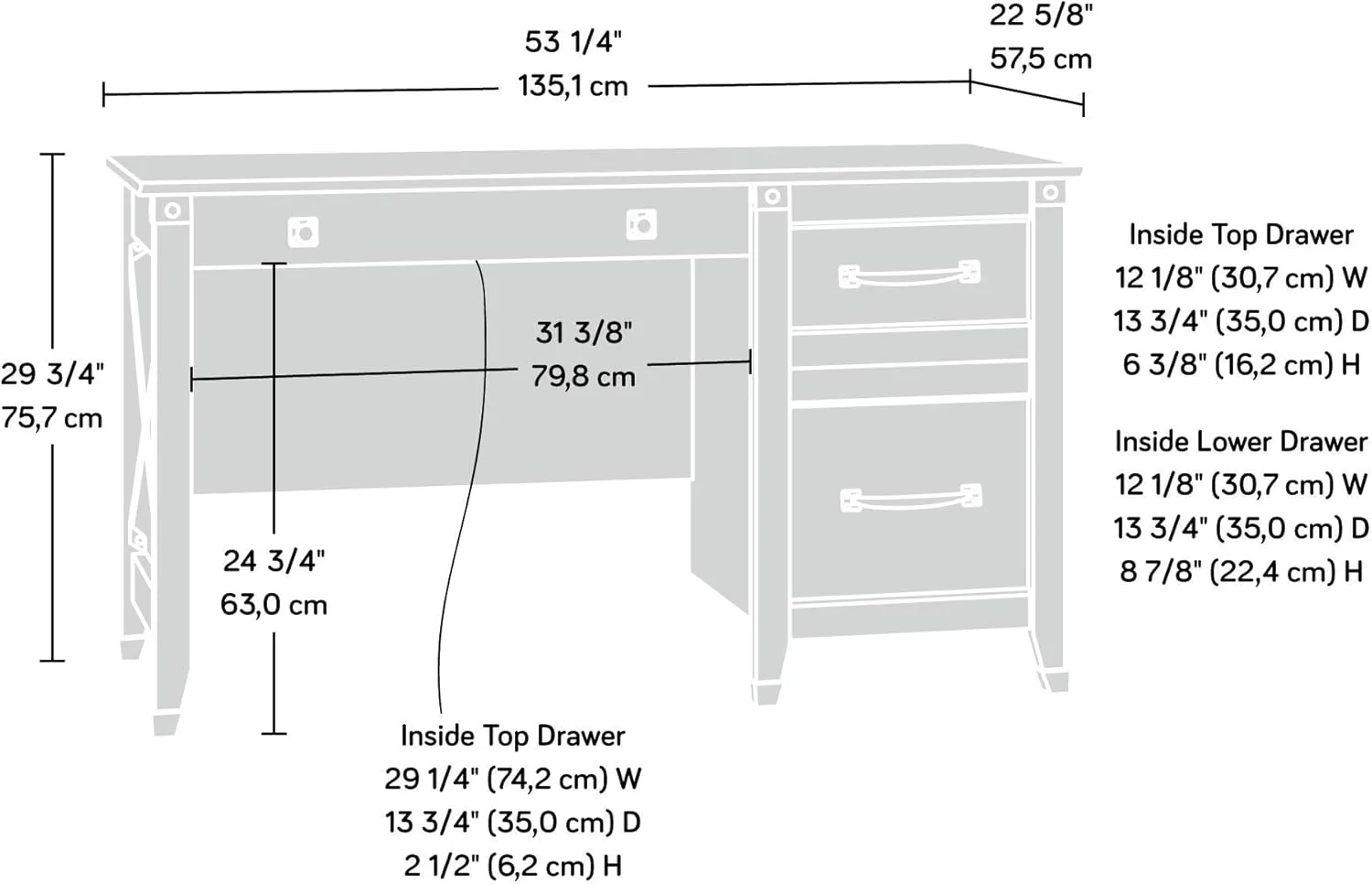 Sauder Carson Forge Vintage Rustic Computer Desk for Home Office with Drawers, in Washington Cherry