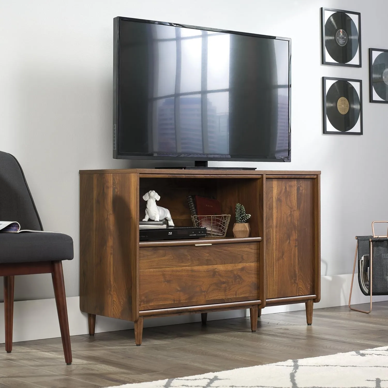 Sauder Clifford Place Credenza, For TV's up to 46", Grand Walnut finish