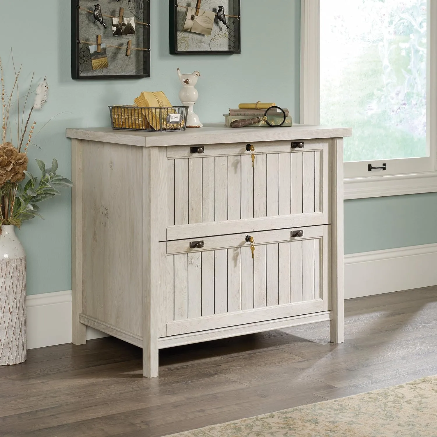Sauder Costa Computer Desk and Lateral File, Chalked Chestnut Finish Computer Desk + Lateral File