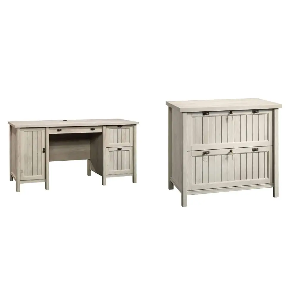 Sauder Costa Computer Desk and Lateral File, Chalked Chestnut Finish Computer Desk + Lateral File