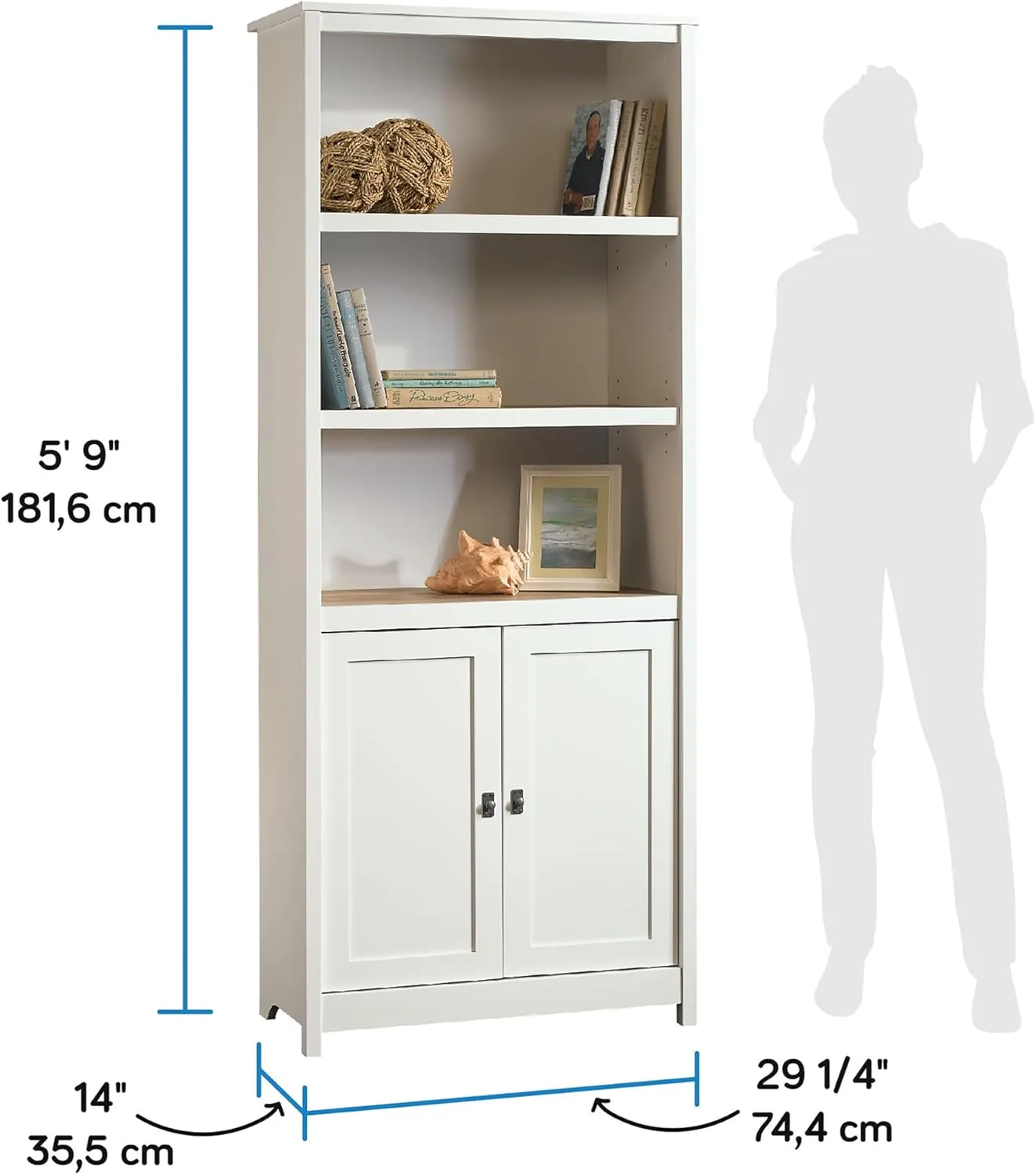 SAUDER Cottage Road 72in Library Bookcase with Doors and Adjustable Shelves
