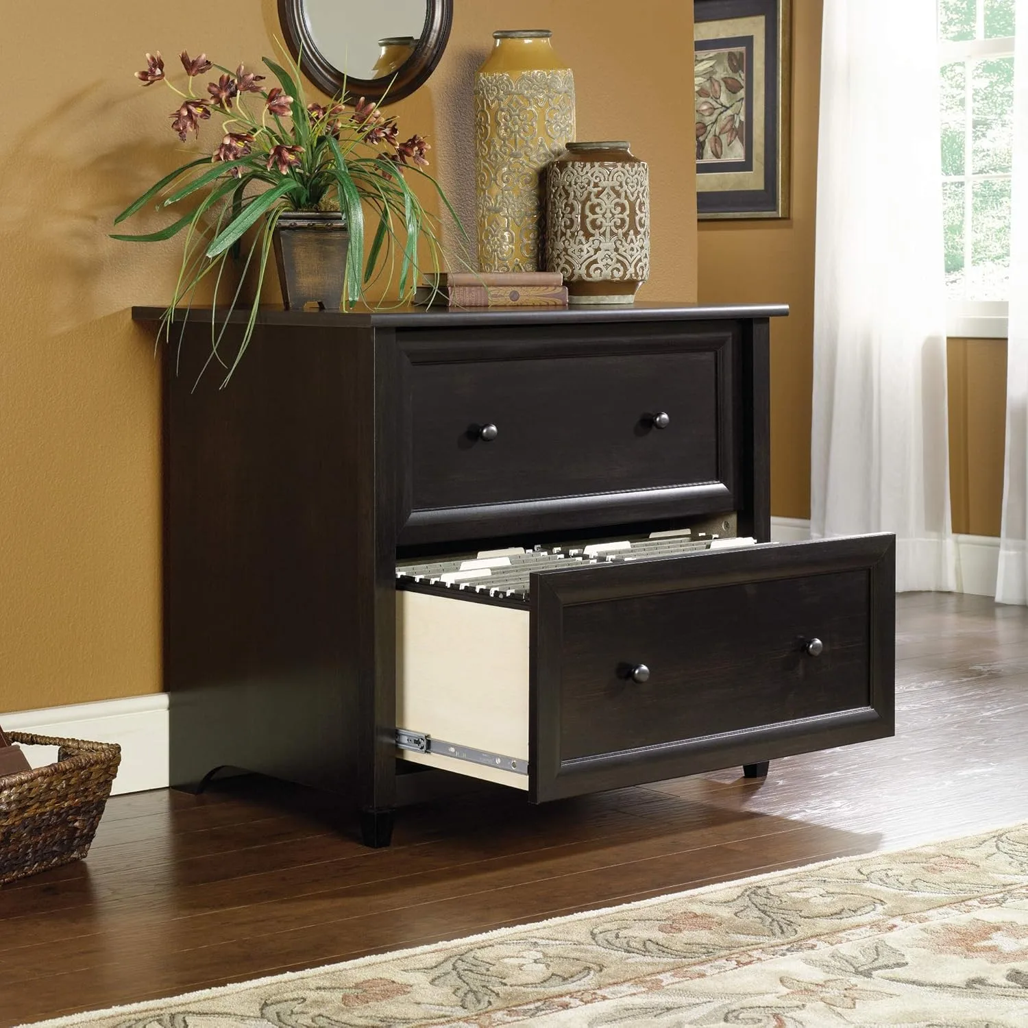 Sauder Edge Water 33inW x 23-7/16inD Lateral 2-Drawer File Cabinet, Estate Black