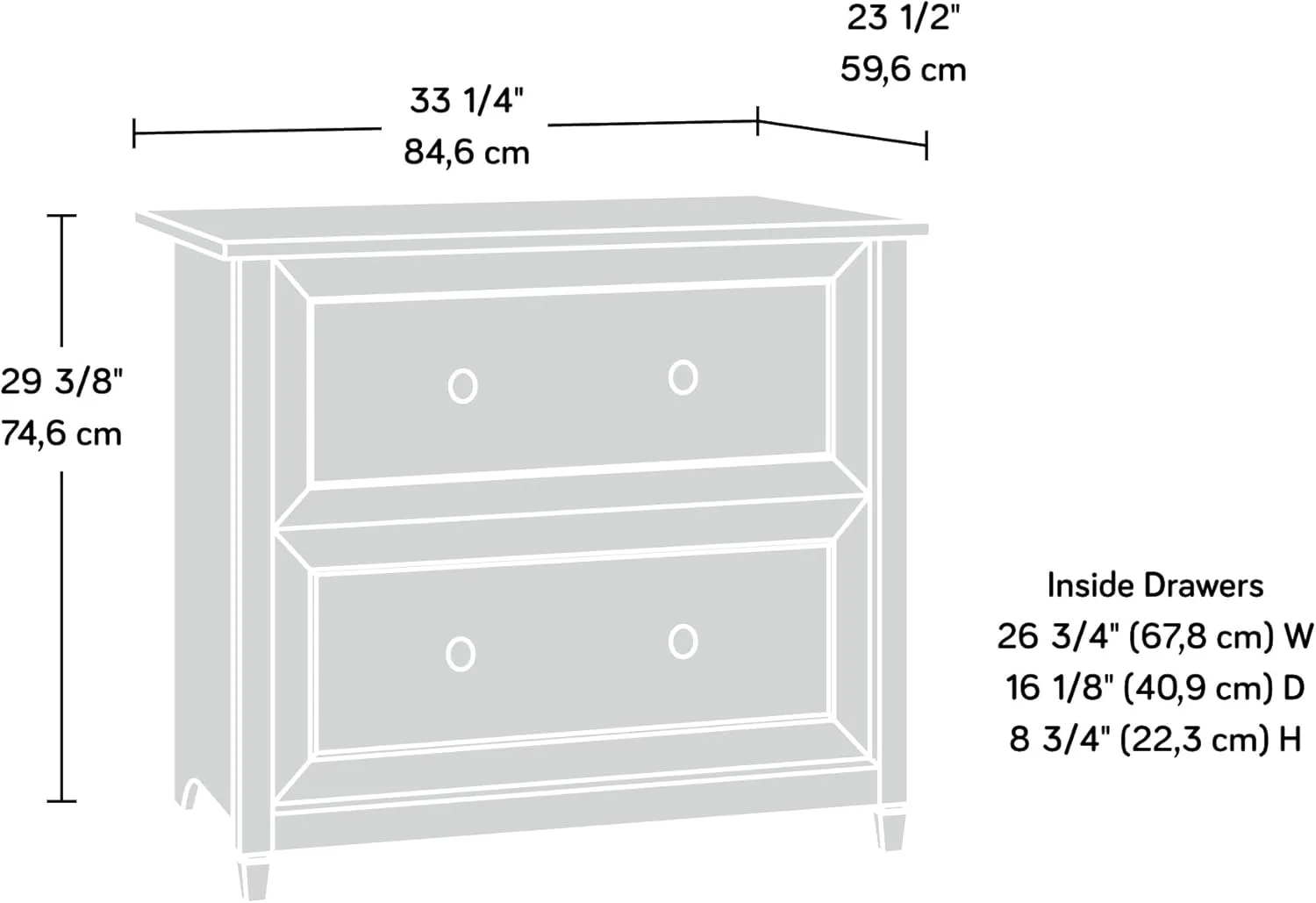 Sauder Edge Water 33inW x 23-7/16inD Lateral 2-Drawer File Cabinet, Estate Black
