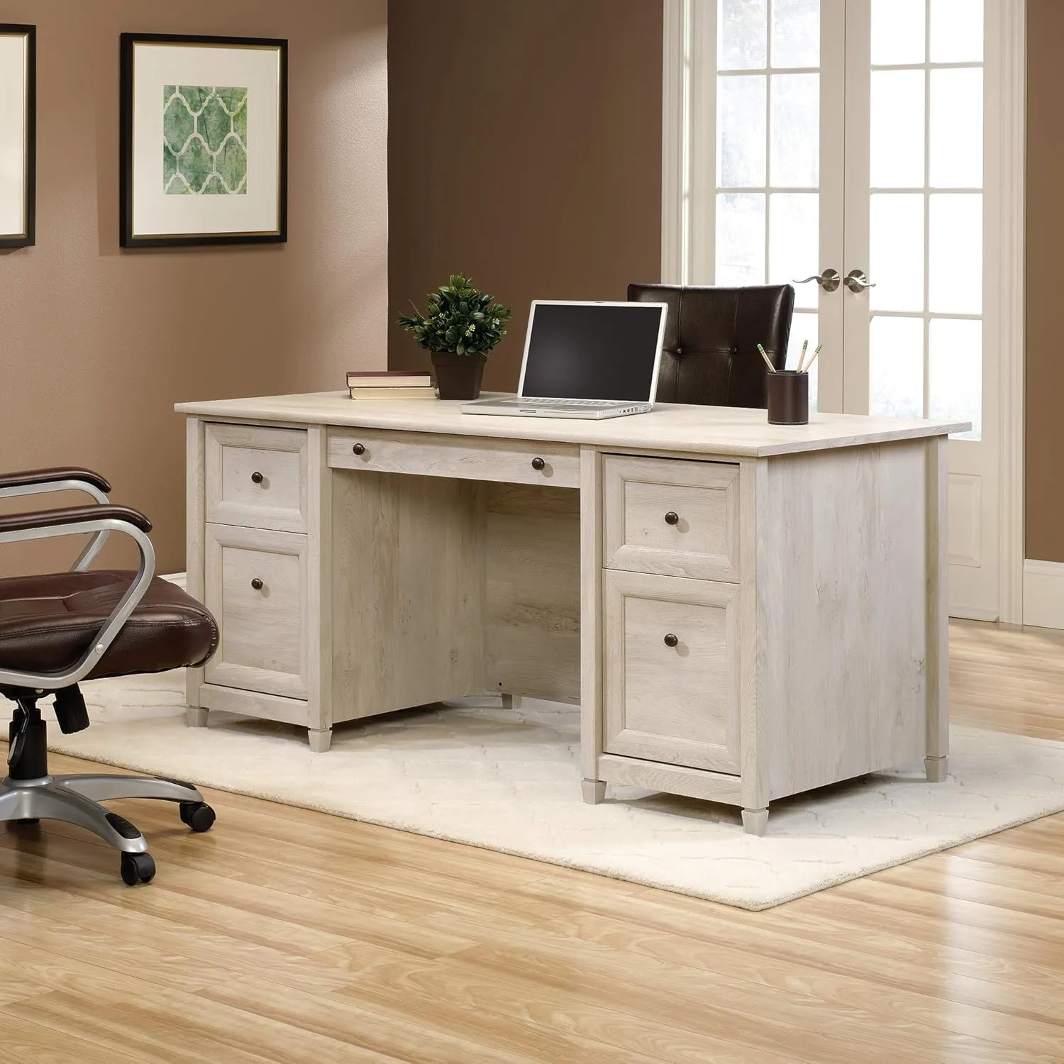 SAUDER Edge Water Executive Desk with File Drawers