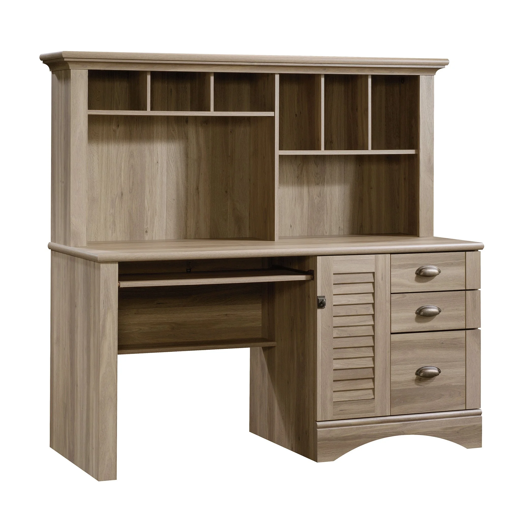 Sauder Harbor View Home Office Computer Desk with Hutch and Keyboard Tray