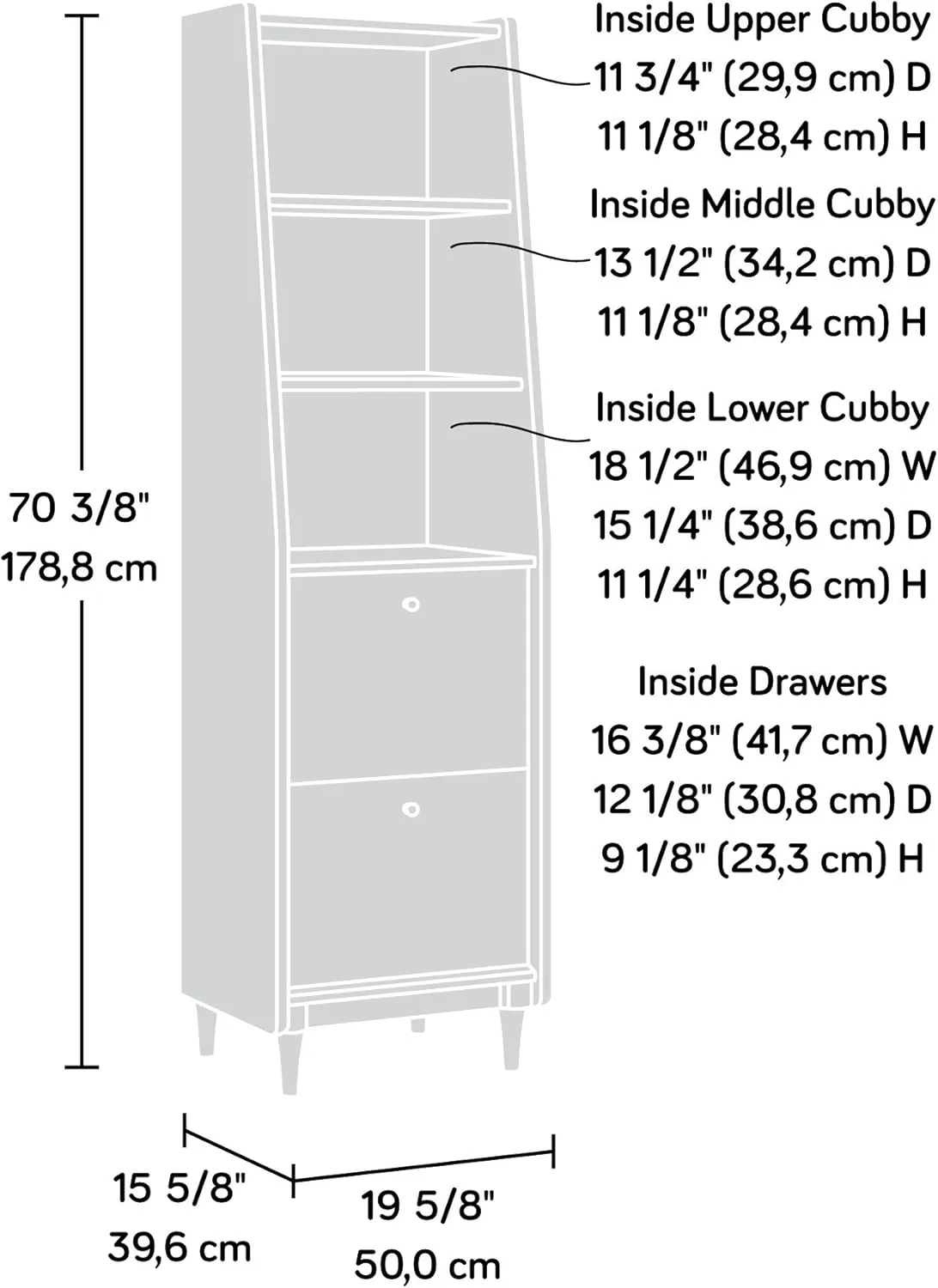 Sauder Harvey Park Tall Bookcase with Drawers, Mid-Century Modern Design, Narrow Bookcase - Grand Walnut Finish