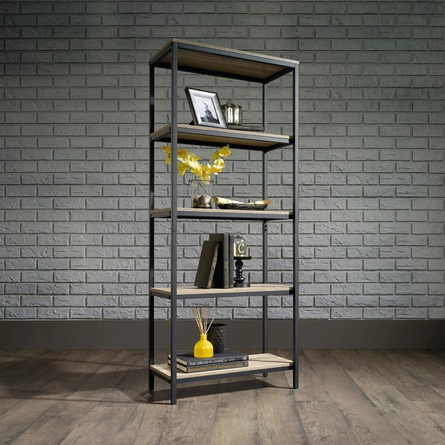 Sauder North Avenue 57inH 5-Shelf Bookcase, Charter Oak - Fits TVs up to 36"
