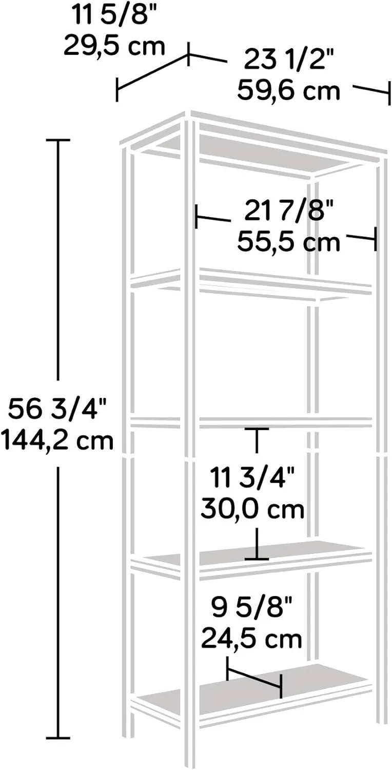 Sauder North Avenue 57inH 5-Shelf Bookcase, Charter Oak - Fits TVs up to 36"