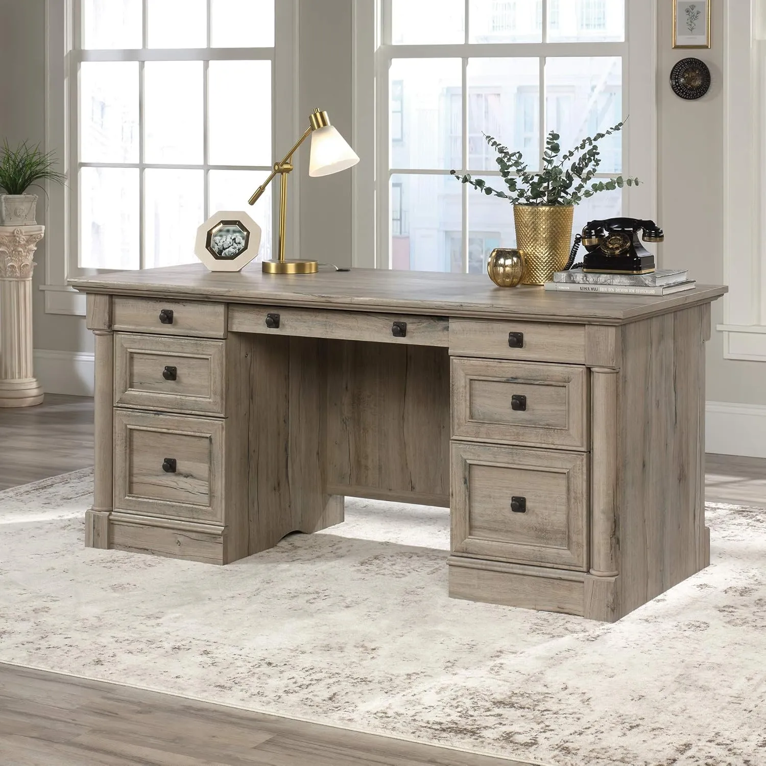 Sauder Palladia Executive Desk with Keyboard Tray and Cord Management