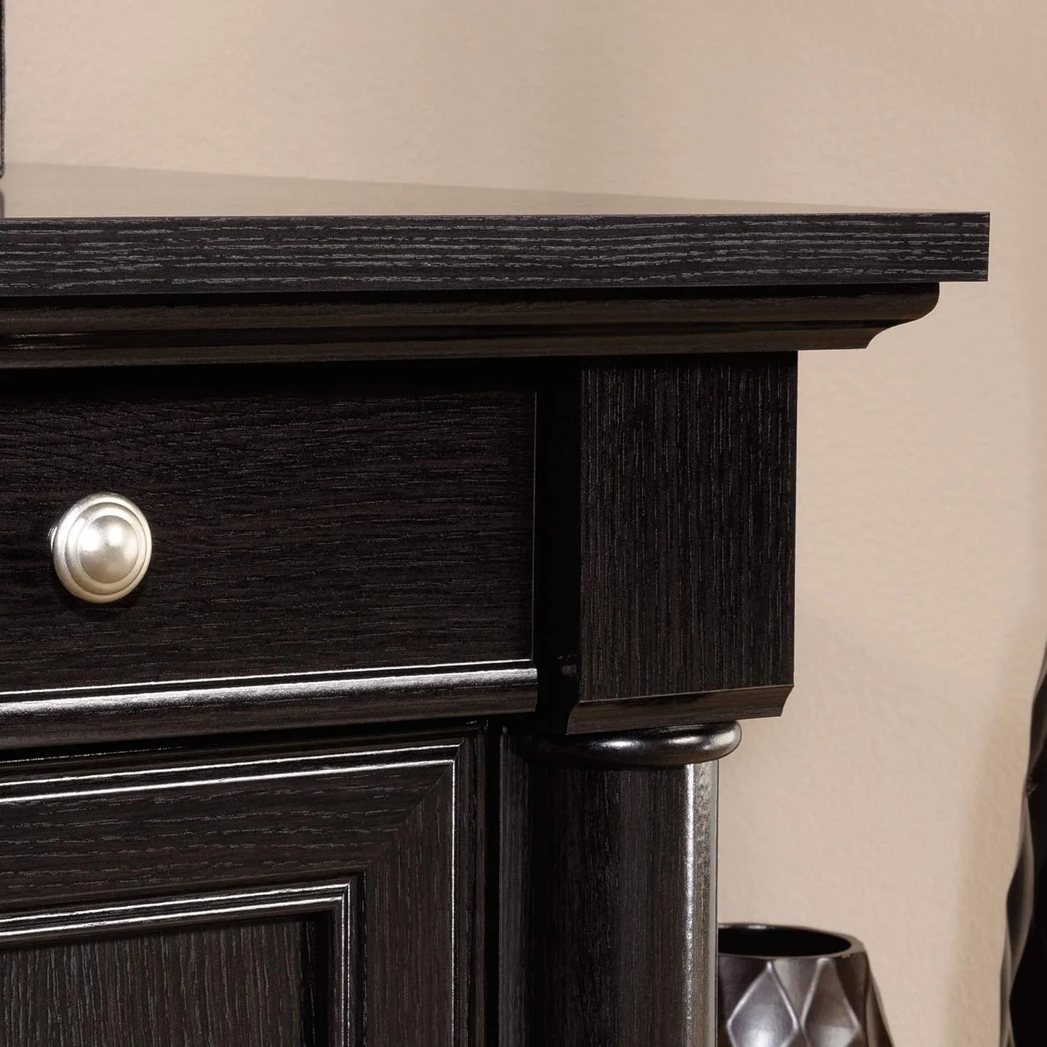 Sauder Palladia L-Shaped Desk with Drawers, File Cabinet Storage & Keyboard Tray