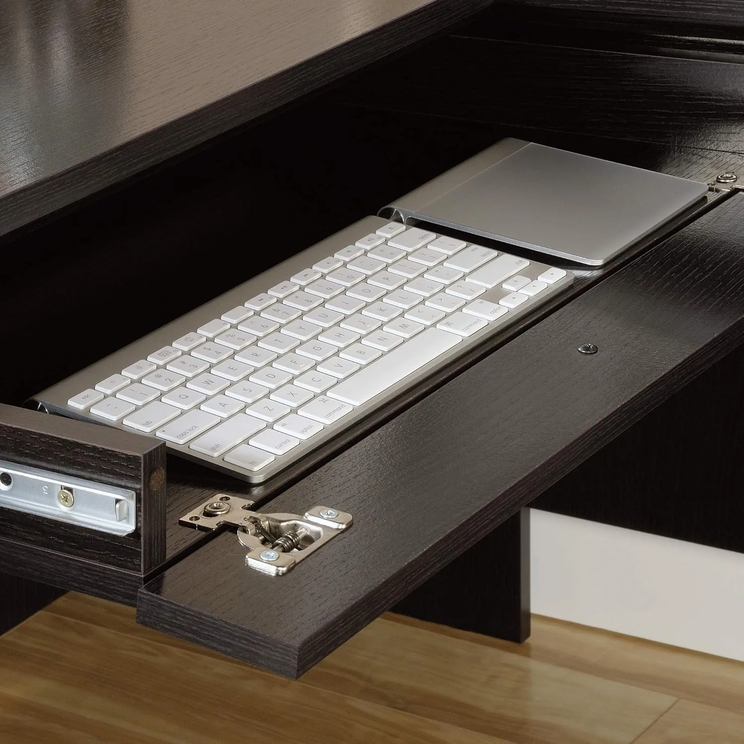 Sauder Palladia L-Shaped Desk with Drawers, File Cabinet Storage & Keyboard Tray