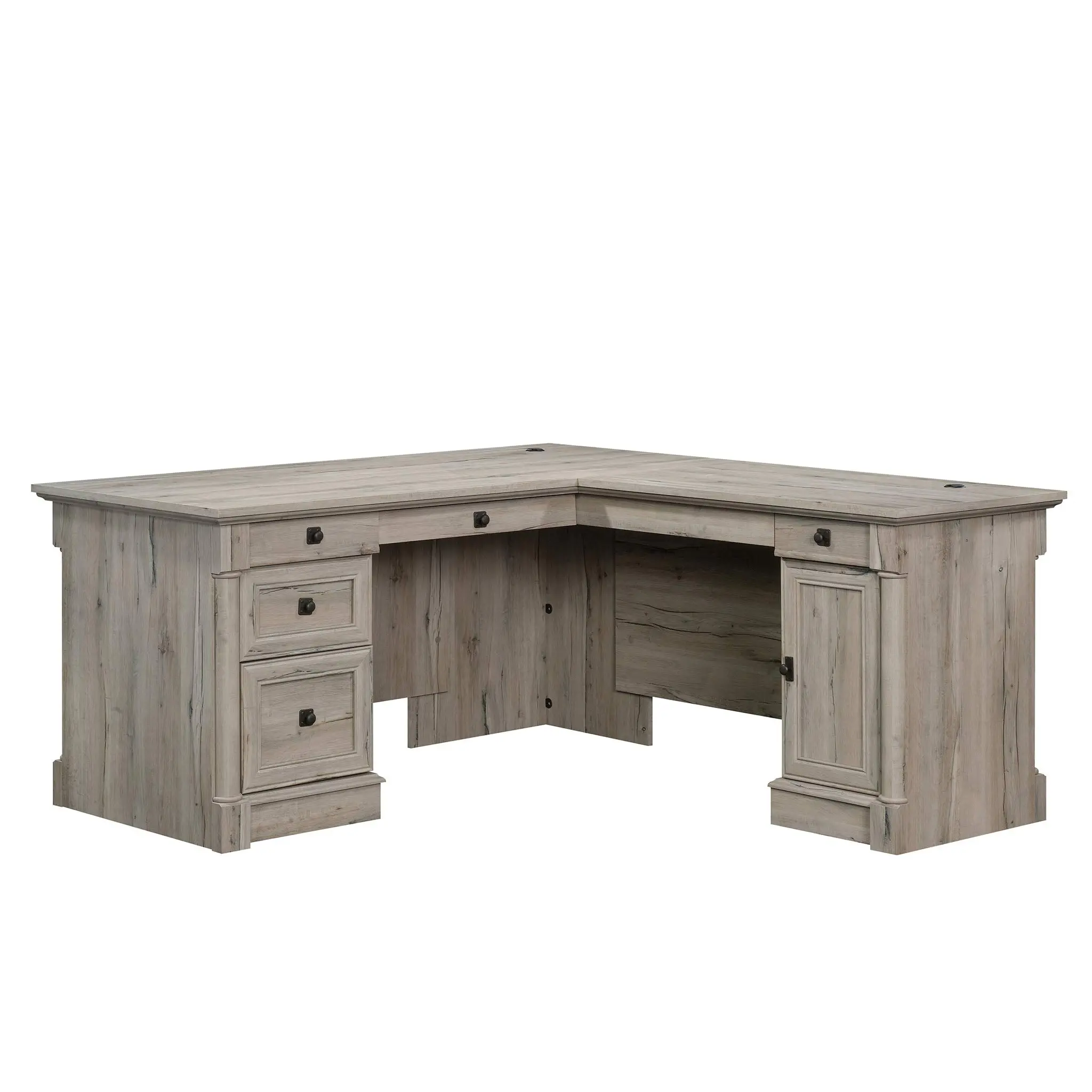 Sauder Palladia L-Shaped Desk with Drawers, File Cabinet Storage & Keyboard Tray