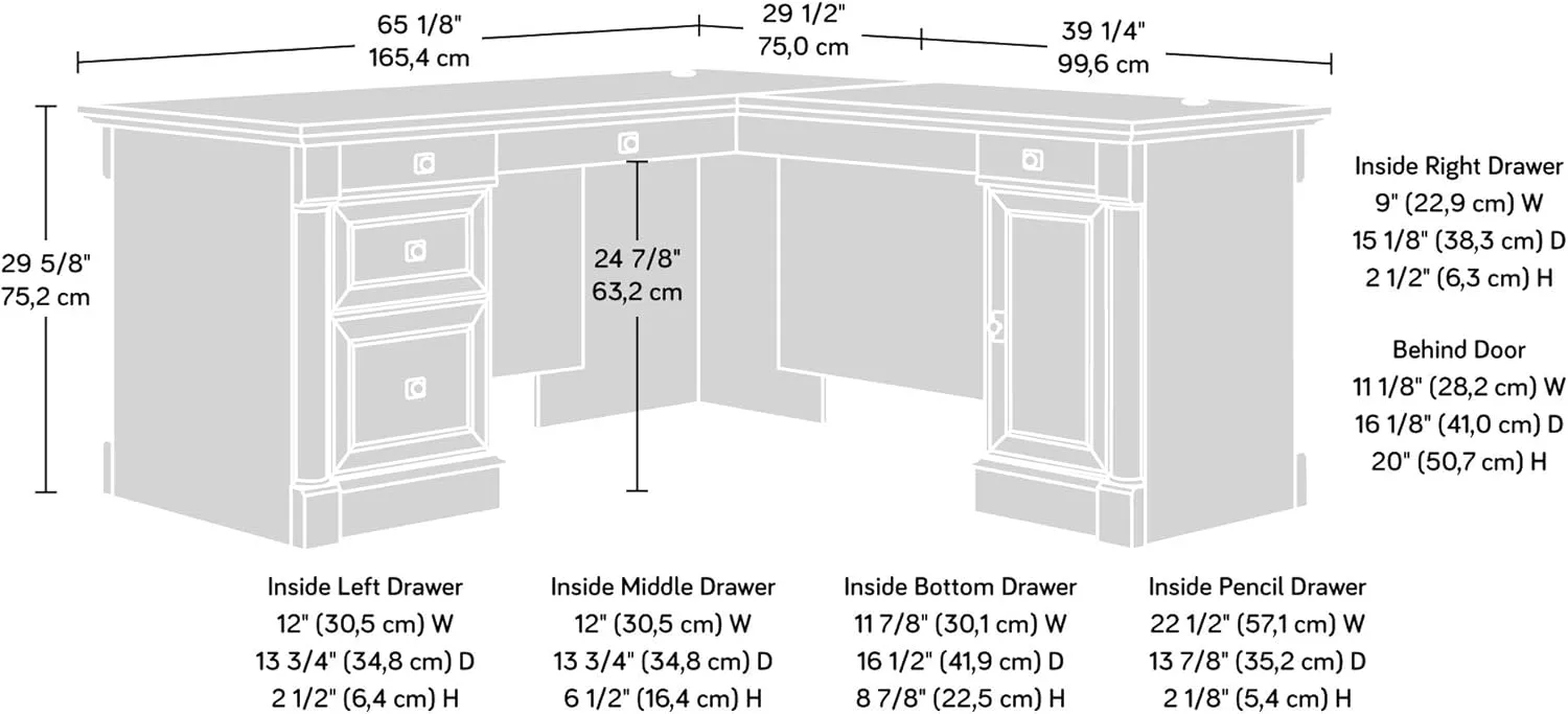 Sauder Palladia L-Shaped Desk with Drawers, File Cabinet Storage & Keyboard Tray