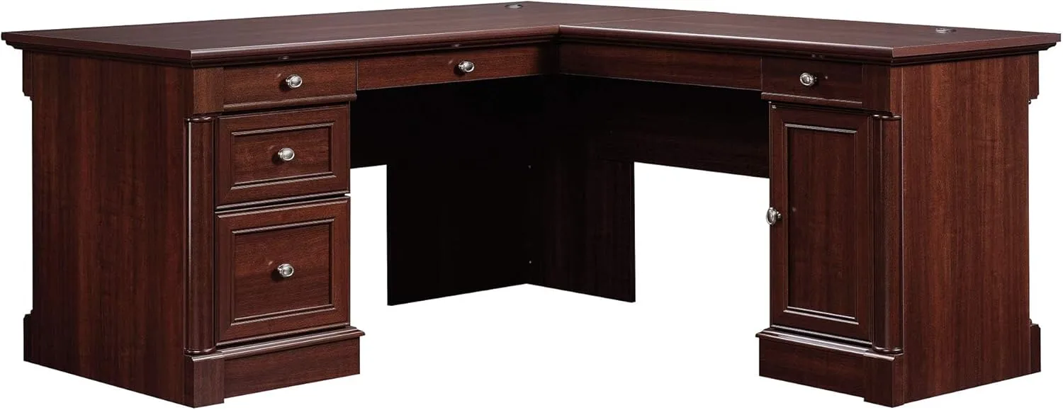 Sauder Palladia L-Shaped Desk with Drawers, File Cabinet Storage & Keyboard Tray