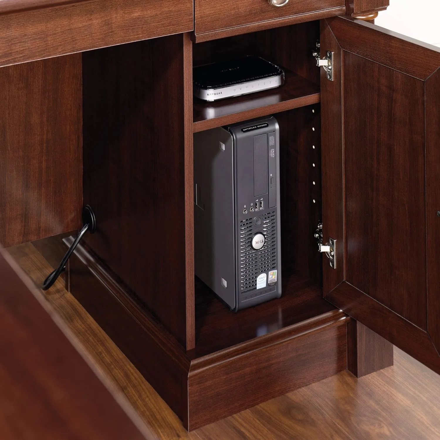 Sauder Palladia L-Shaped Desk with Drawers, File Cabinet Storage & Keyboard Tray