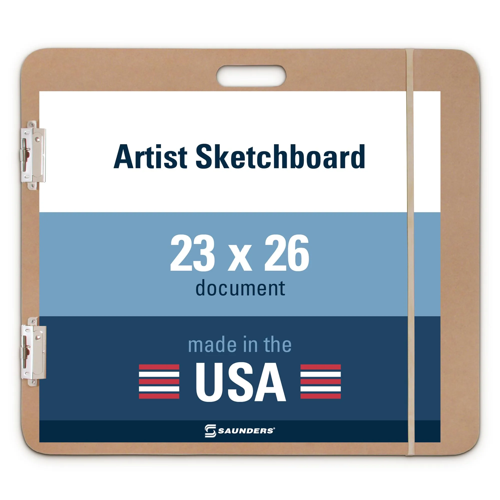 Saunders Recycled Hardboard Sketchboard with Built-in Handle, Two Clips and Elastic Band