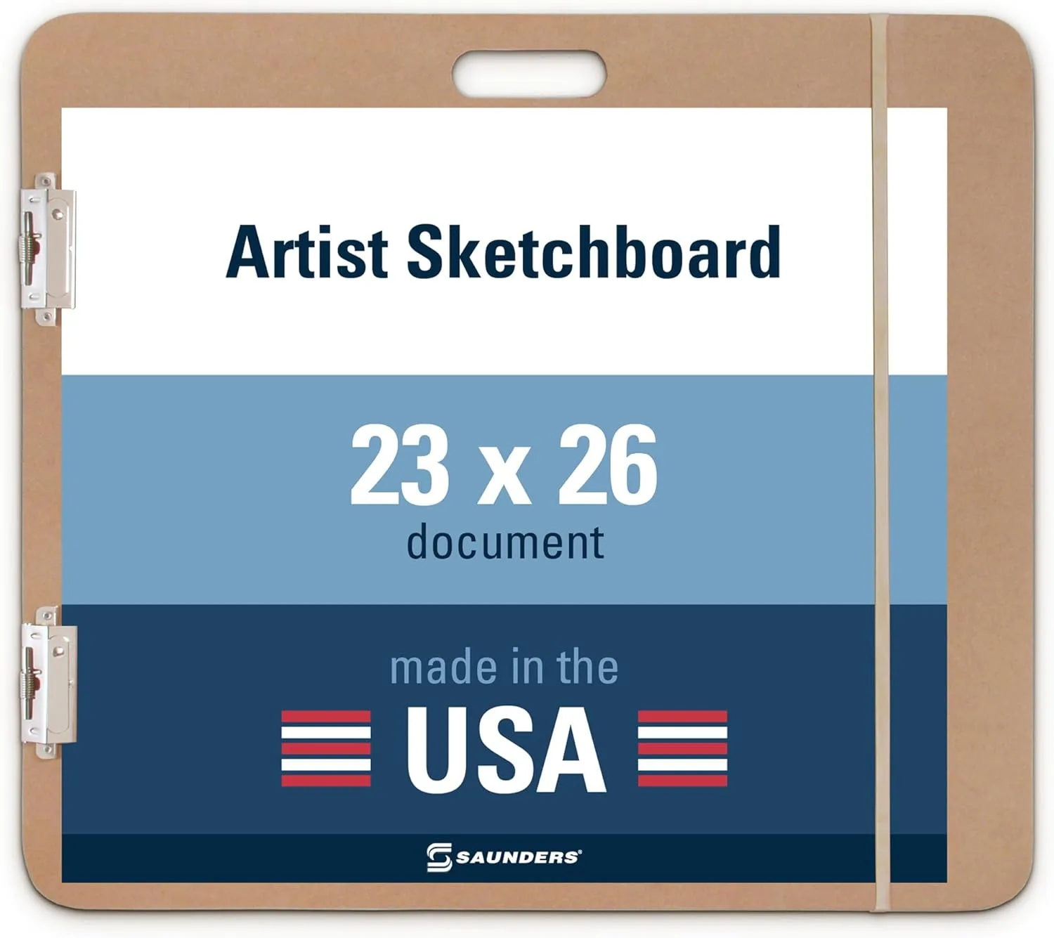Saunders Recycled Hardboard Sketchboard with Built-in Handle, Two Clips and Elastic Band