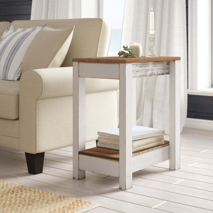 Farmhouse Two-Tone End Table | Rustic Wood Top Side Table with Shelf