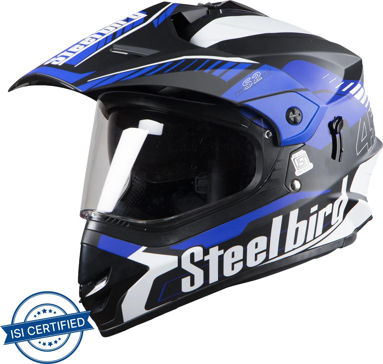 STEELBIRD SBH-13 AIRBORNE MATT BLACK/BLUE+P-CAP C/V (L) STEELBIRD SBH-13 AIRBORNE MATT BLACK/BLUE+P-CAP C/V (L)