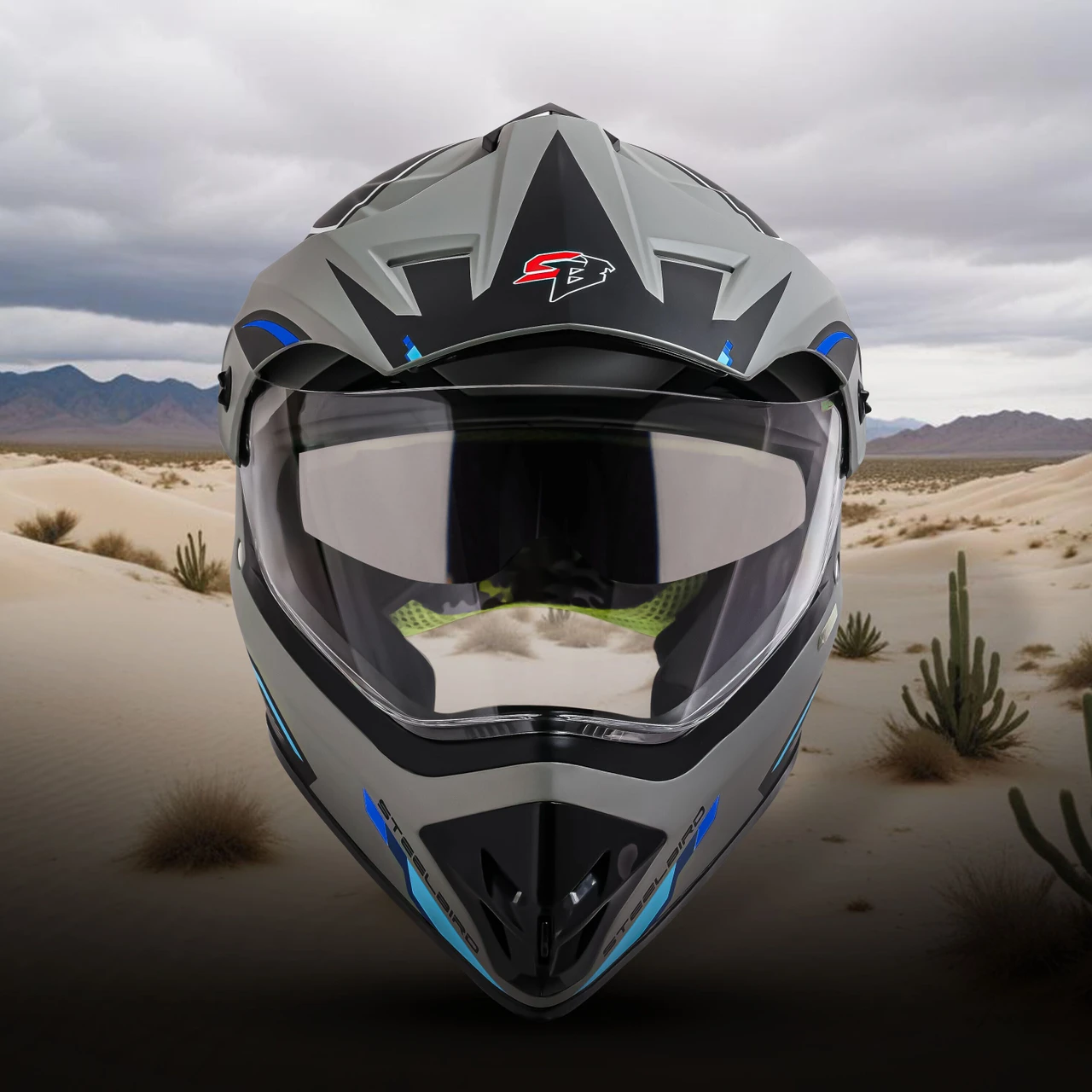 STEELBIRD SBH-13 ISS RACER MATT TITANIUM GREY/BLUE C/V 580 MM STEELBIRD SBH-13 ISS RACER MATT TITANIUM GREY/BLUE C/V 580 MM
