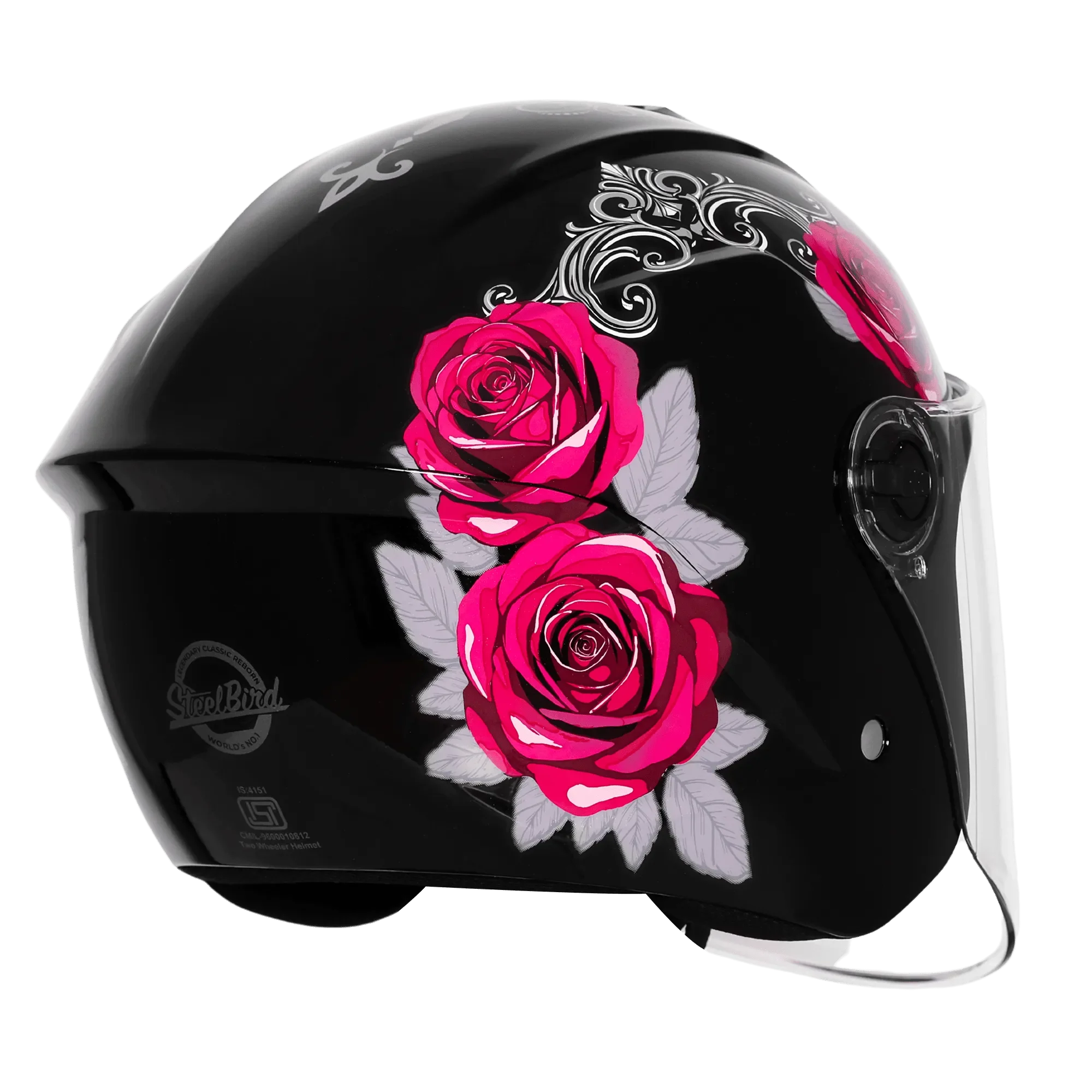 STEELBIRD SBH-80 FAIRY FR1 GLOSSY BLACK/PINK ROSE C/V (M) STEELBIRD SBH-80 FAIRY FR1 GLOSSY BLACK/PINK ROSE C/V (M)