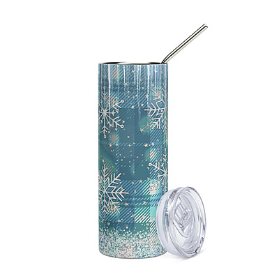 Blue Plaid Snowflake Skinny Tumbler – Winter Sublimated Stainless Steel Drinkware