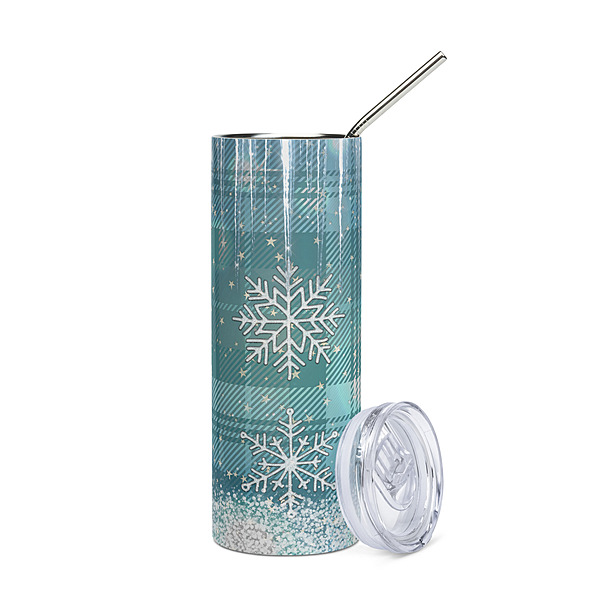 Blue Plaid Snowflake Skinny Tumbler – Winter Sublimated Stainless Steel Drinkware