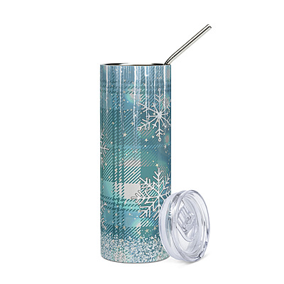 Blue Plaid Snowflake Skinny Tumbler – Winter Sublimated Stainless Steel Drinkware