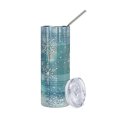 Blue Plaid Snowflake Skinny Tumbler – Winter Sublimated Stainless Steel Drinkware