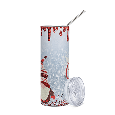 Merry Christmas Gnome Skinny Tumbler – Festive Sublimated Holiday Drinkware