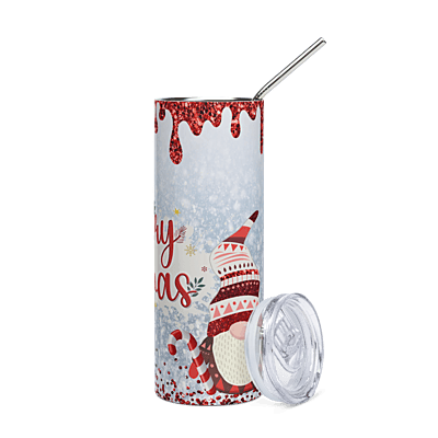 Merry Christmas Gnome Skinny Tumbler – Festive Sublimated Holiday Drinkware