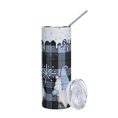 Blue Plaid Gnomes & Snowflakes Skinny Tumbler – Winter Holiday Drinkware