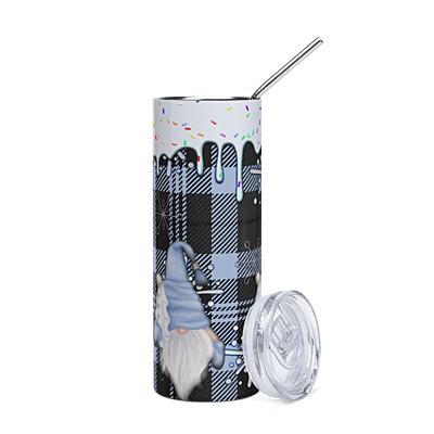 Blue Plaid Gnomes & Snowflakes Skinny Tumbler – Winter Holiday Drinkware