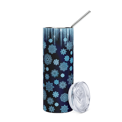 Blue Snowflake Icicle Skinny Tumbler – Winter Holiday Stainless Steel Drinkware