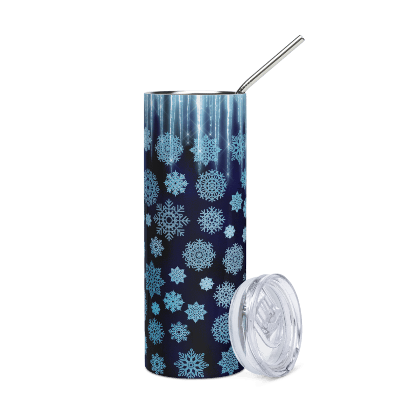 Blue Snowflake Icicle Skinny Tumbler – Winter Holiday Stainless Steel Drinkware