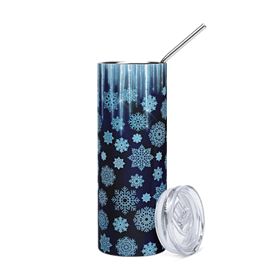 Blue Snowflake Icicle Skinny Tumbler – Winter Holiday Stainless Steel Drinkware