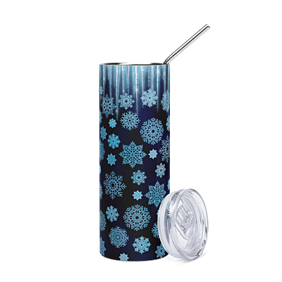 Blue Snowflake Icicle Skinny Tumbler – Winter Holiday Stainless Steel Drinkware